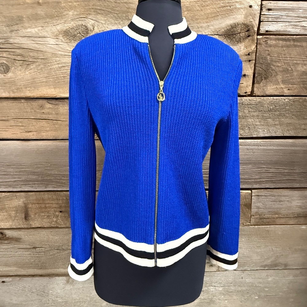 St. John Sport Vintage Zip Front Sweater, Royal Blue, Small